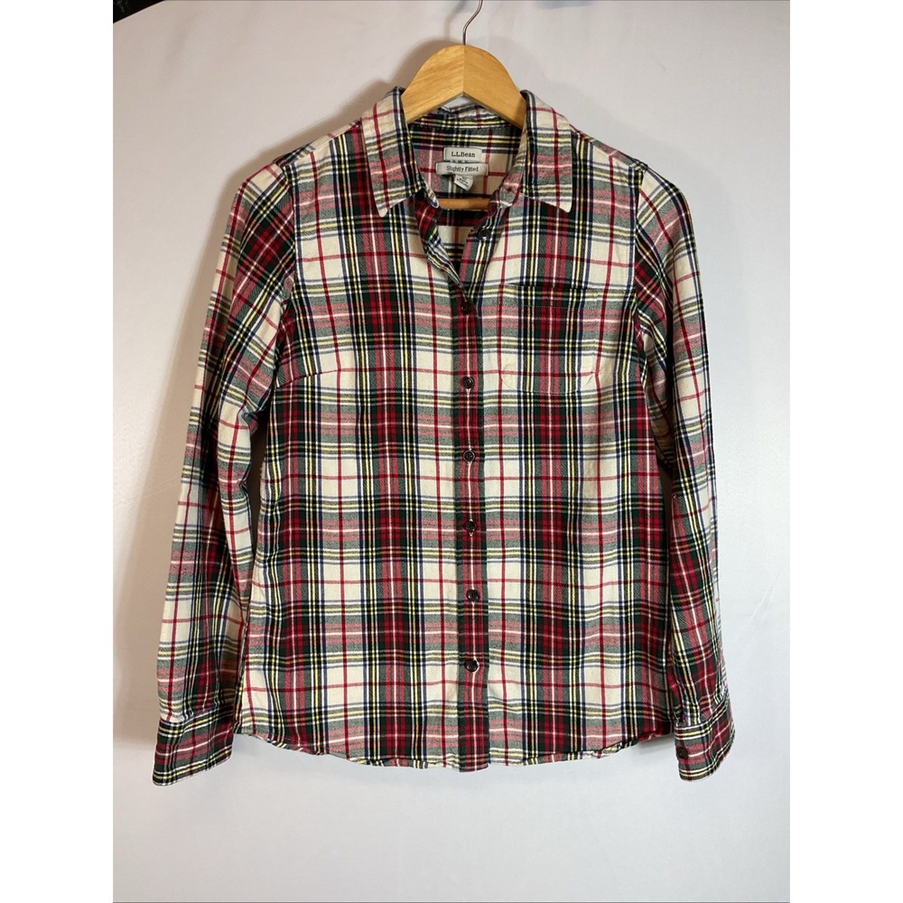 LL Bean Slightly Fitted Tartan Stewart Plaid Button Down Flannel size XS Holiday